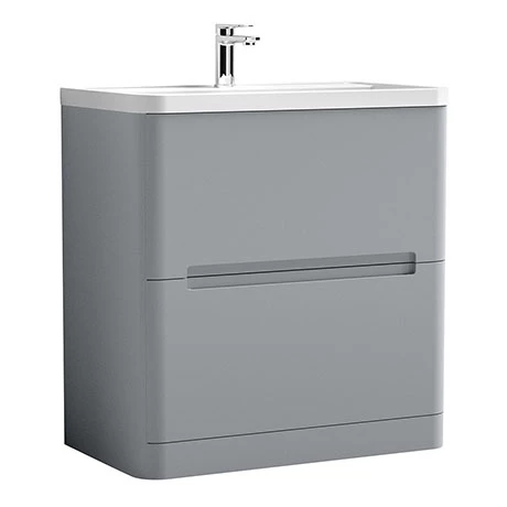 Nuie Elbe Satin Grey 800mm Floor Standing 2-Drawer Vanity Unit - PAR203A 1 Nuie Elbe Satin Grey 800mm Floor Standing 2-Drawer Vanity Unit - PAR203A