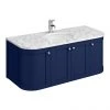 Period Bathroom Co. 1220mm Curved Wall Hung Vanity with White Marble Basin Top - Cobalt Blue