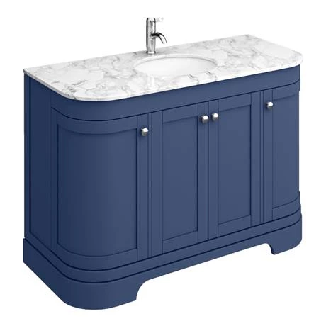 Period Bathroom Co. 1220mm Curved Vanity Unit with White Marble Basin Top - Cobalt Blue 2 Period Bathroom Co. 1220mm Curved Vanity Unit with White Marble Basin Top - Cobalt Blue - Image 2