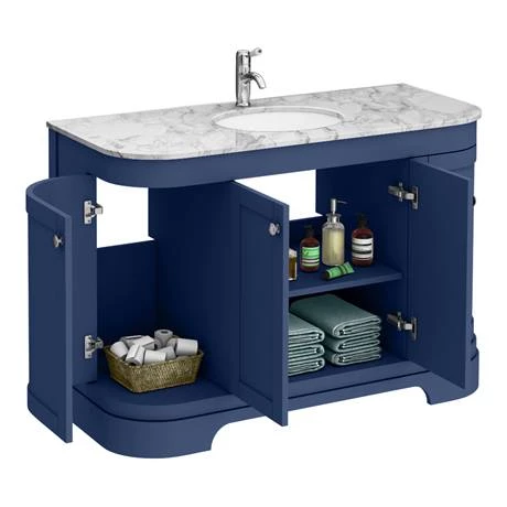 Period Bathroom Co. 1220mm Curved Vanity Unit with White Marble Basin Top - Cobalt Blue 3 Period Bathroom Co. 1220mm Curved Vanity Unit with White Marble Basin Top - Cobalt Blue - Image 3