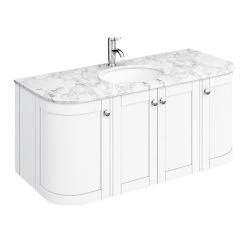 Period Bathroom Co. 1220mm Curved Wall Hung Vanity with White Marble Basin Top - White