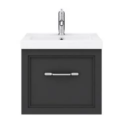 Period Bathroom Co. Wall Hung Vanity - Matt Black - 500mm 1 Drawer with Chrome Handle -Vanity Units Sales Store PBC5WHBLK1D d3 460