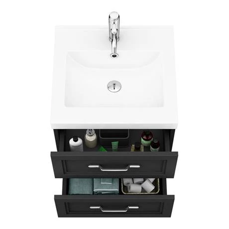 Period Bathroom Co. Wall Hung Vanity - Matt Black - 500mm 2 Drawer with Chrome Handles 2 Period Bathroom Co. Wall Hung Vanity - Matt Black - 500mm 2 Drawer with Chrome Handles - Image 2