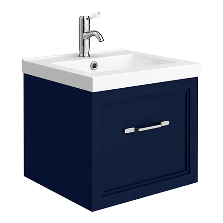 Period Bathroom Co. Wall Hung Vanity - Matt Blue - 500mm 1 Drawer with Chrome Handle 1 Period Bathroom Co. Wall Hung Vanity - Matt Blue - 500mm 1 Drawer with Chrome Handle