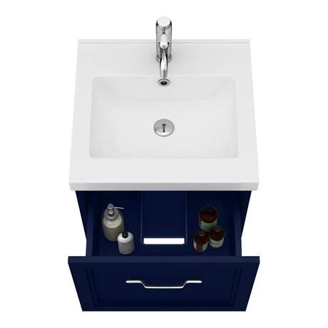 Period Bathroom Co. Wall Hung Vanity - Matt Blue - 500mm 1 Drawer with Chrome Handle 2 Period Bathroom Co. Wall Hung Vanity - Matt Blue - 500mm 1 Drawer with Chrome Handle - Image 2