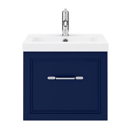 Period Bathroom Co. Wall Hung Vanity - Matt Blue - 500mm 1 Drawer with Chrome Handle 4 Period Bathroom Co. Wall Hung Vanity - Matt Blue - 500mm 1 Drawer with Chrome Handle - Image 4