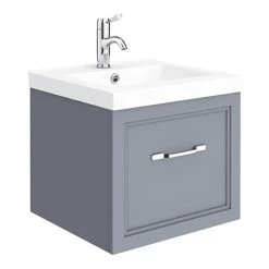 Period Bathroom Co. Wall Hung Vanity - Matt Grey - 500mm 1 Drawer with Chrome Handle