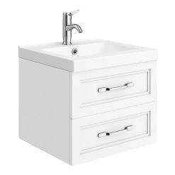 Period Bathroom Co. Wall Hung Vanity - Matt White - 500mm 2 Drawer with Chrome Handles