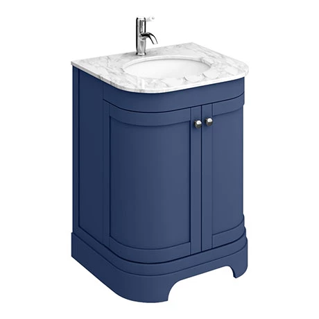 Period Bathroom Co. 620mm Curved Vanity Unit with White Marble Basin Top - Cobalt Blue 1 Period Bathroom Co. 620mm Curved Vanity Unit with White Marble Basin Top - Cobalt Blue