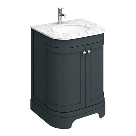 Period Bathroom Co. 620mm Curved Vanity Unit with Marble Basin Top - Dark Grey 1 Period Bathroom Co. 620mm Curved Vanity Unit with Marble Basin Top - Dark Grey