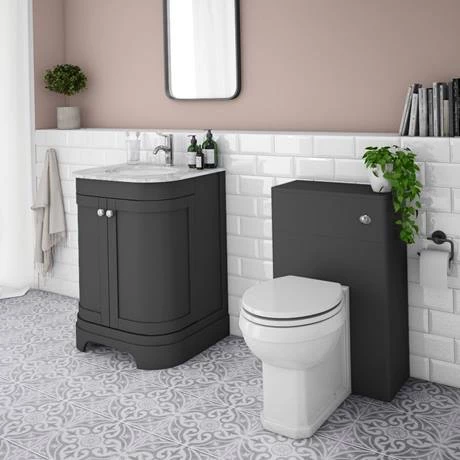 Period Bathroom Co. 620mm Curved Vanity Unit with Marble Basin Top - Dark Grey 2 Period Bathroom Co. 620mm Curved Vanity Unit with Marble Basin Top - Dark Grey - Image 2