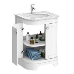 Period Bathroom Co. 620mm Curved Vanity Unit with White Marble Basin Top - White 5 Period Bathroom Co. 620mm Curved Vanity Unit with White Marble Basin Top - White -Vanity Units Sales Store PBC6WTCRVM d2 460