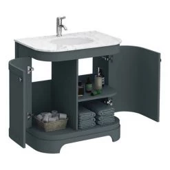 Period Bathroom Co. 820mm Curved Vanity Unit with White Marble Basin Top - Dark Grey -Vanity Units Sales Store PBC8DGCRVM d2 460