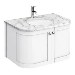 Period Bathroom Co. 820mm Curved Wall Hung Vanity with White Marble Basin Top - White