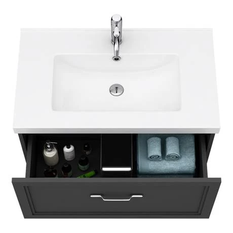 Period Bathroom Co. Wall Hung Vanity - Matt Black - 800mm 1 Drawer with Chrome Handle 2 Period Bathroom Co. Wall Hung Vanity - Matt Black - 800mm 1 Drawer with Chrome Handle - Image 2