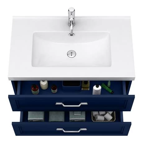 Period Bathroom Co. Wall Hung Vanity - Matt Blue - 800mm 2 Drawer with Chrome Handles 2 Period Bathroom Co. Wall Hung Vanity - Matt Blue - 800mm 2 Drawer with Chrome Handles - Image 2