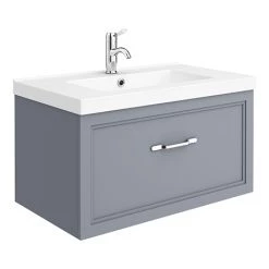 Period Bathroom Co. Wall Hung Vanity - Matt Grey - 800mm 1 Drawer with Chrome Handle