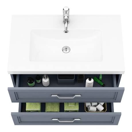 Period Bathroom Co. Wall Hung Vanity - Matt Grey - 800mm 2 Drawer with Chrome Handles 2 Period Bathroom Co. Wall Hung Vanity - Matt Grey - 800mm 2 Drawer with Chrome Handles - Image 2