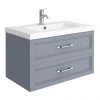 Period Bathroom Co. Wall Hung Vanity - Matt Grey - 800mm 2 Drawer with Chrome Handles