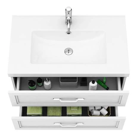 Period Bathroom Co. Wall Hung Vanity - Matt White - 800mm 2 Drawer with Chrome Handles 2 Period Bathroom Co. Wall Hung Vanity - Matt White - 800mm 2 Drawer with Chrome Handles - Image 2