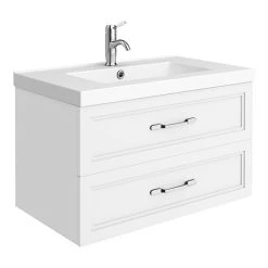 Period Bathroom Co. Wall Hung Vanity - Matt White - 800mm 2 Drawer with Chrome Handles