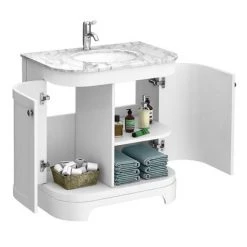 Period Bathroom Co. 820mm Curved Vanity Unit with White Marble Basin Top - White -Vanity Units Sales Store PBC8WTCRVM d 460