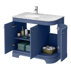 Period Bathroom Co. 920mm LH Offset Vanity Unit with White Marble Basin Top - Cobalt Blue -Vanity Units Sales Store PBC9BLCRVMLH d2 460