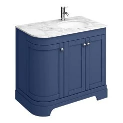 Period Bathroom Co. 920mm RH Offset Vanity Unit with White Marble Basin Top - Cobalt Blue