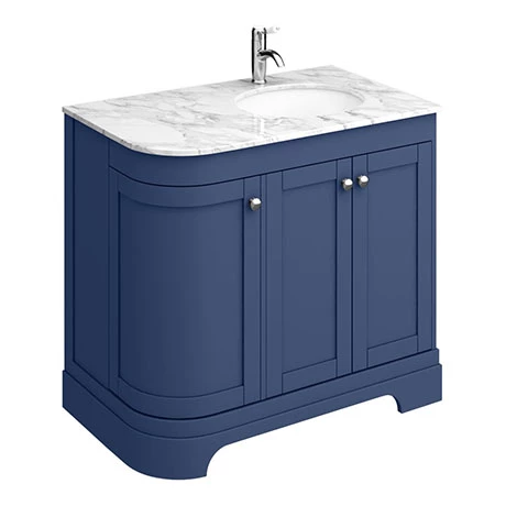 Period Bathroom Co. 920mm RH Offset Vanity Unit with White Marble Basin Top - Cobalt Blue 1 Period Bathroom Co. 920mm RH Offset Vanity Unit with White Marble Basin Top - Cobalt Blue