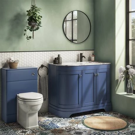 Period Bathroom Co. 920mm RH Offset Vanity Unit with White Marble Basin Top - Cobalt Blue 2 Period Bathroom Co. 920mm RH Offset Vanity Unit with White Marble Basin Top - Cobalt Blue - Image 2