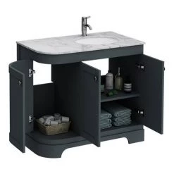 Period Bathroom Co. 920mm RH Offset Vanity Unit with White Marble Basin Top - Dark Grey -Vanity Units Sales Store PBC9DGCRVMRH d2 460