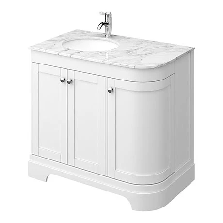 Period Bathroom Co. 920mm LH Offset Vanity Unit with White Marble Basin Top - White 1 Period Bathroom Co. 920mm LH Offset Vanity Unit with White Marble Basin Top - White