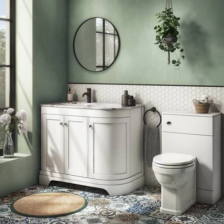 Period Bathroom Co. 920mm LH Offset Vanity Unit with White Marble Basin Top - White 2 Period Bathroom Co. 920mm LH Offset Vanity Unit with White Marble Basin Top - White - Image 2