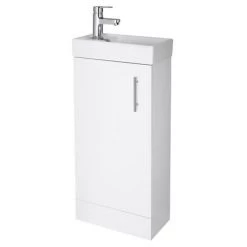 Nuie - Minimalist Compact Floor Standing Basin Unit W400 x D222mm - Gloss White - NVX192