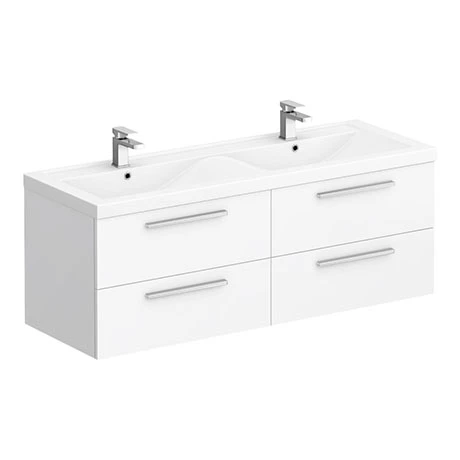 Hudson Reed 1440mm Gloss White Quartet Double Basin Vanity Unit 1 Hudson Reed 1440mm Gloss White Quartet Double Basin Vanity Unit