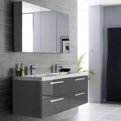 Hudson Reed 1440mm Gloss Grey Quartet Double Basin Vanity Unit 9 Hudson Reed 1440mm Gloss Grey Quartet Double Basin Vanity Unit -Vanity Units Sales Store QUA002 detail1n 460