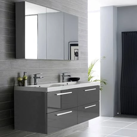 Hudson Reed 1440mm Gloss Grey Quartet Double Basin Vanity Unit 5 Hudson Reed 1440mm Gloss Grey Quartet Double Basin Vanity Unit - Image 5