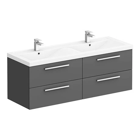 Hudson Reed 1440mm Gloss Grey Quartet Double Basin Vanity Unit 1 Hudson Reed 1440mm Gloss Grey Quartet Double Basin Vanity Unit
