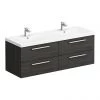 Hudson Reed 1440mm Black Woodgrain Quartet Double Basin Vanity Unit