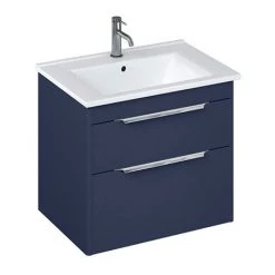 Britton Shoreditch 650mm Wall-Hung Double Drawer Vanity Unit with Chrome Handles - Matt Blue