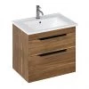Britton Shoreditch 650mm Wall-Hung Double Drawer Vanity Unit with Black Handles - Caramel