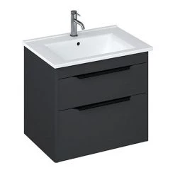 Britton Shoreditch 650mm Wall-Hung Double Drawer Vanity Unit with Black Handles - Matt Grey