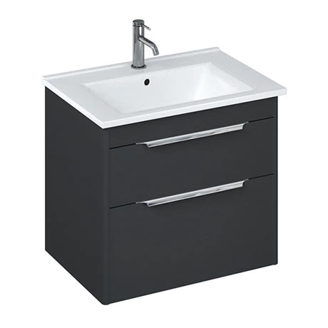 Britton Shoreditch 650mm Wall-Hung Double Drawer Vanity Unit with Chrome Handles - Matt Grey 1 Britton Shoreditch 650mm Wall-Hung Double Drawer Vanity Unit with Chrome Handles - Matt Grey