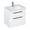 Britton Shoreditch 650mm Wall-Hung Double Drawer Vanity Unit with Brass Handles - Matt White