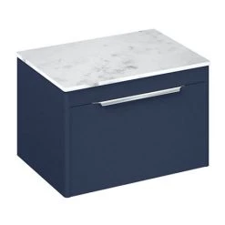 Britton Shoreditch Wall Hung Countertop Vanity Unit - 650mm Matt Blue with Carrara White Worktop