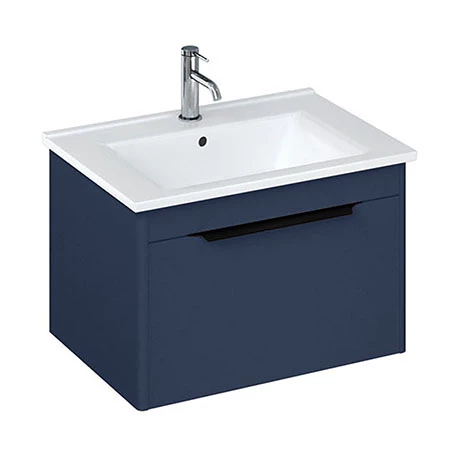 Britton Shoreditch 650mm Wall-Hung Single Drawer Vanity Unit with Black Handle - Matt Blue 1 Britton Shoreditch 650mm Wall-Hung Single Drawer Vanity Unit with Black Handle - Matt Blue