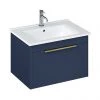 Britton Shoreditch 650mm Wall-Hung Single Drawer Vanity Unit with Brass Handle - Matt Blue
