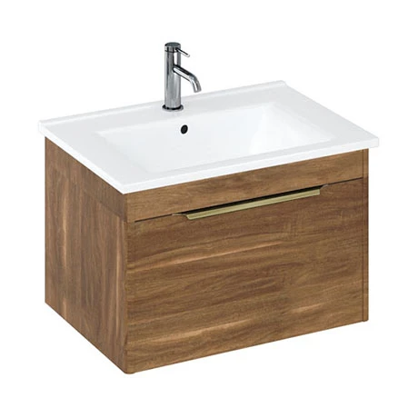 Britton Shoreditch 650mm Wall-Hung Single Drawer Vanity Unit with Brass Handle - Caramel 1 Britton Shoreditch 650mm Wall-Hung Single Drawer Vanity Unit with Brass Handle - Caramel