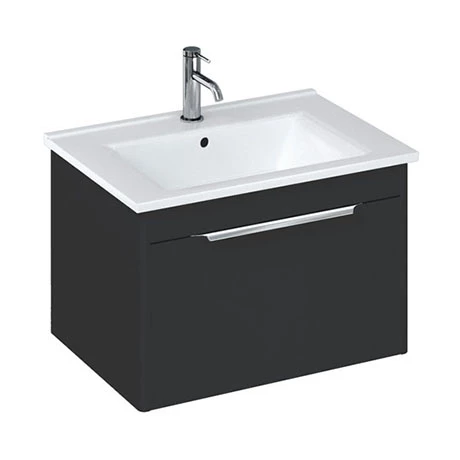 Britton Shoreditch 650mm Wall-Hung Single Drawer Vanity Unit with Chrome Handle - Matt Grey 1 Britton Shoreditch 650mm Wall-Hung Single Drawer Vanity Unit with Chrome Handle - Matt Grey