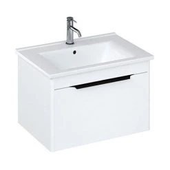 Britton Shoreditch 650mm Wall-Hung Single Drawer Vanity Unit with Black Handle - Matt White
